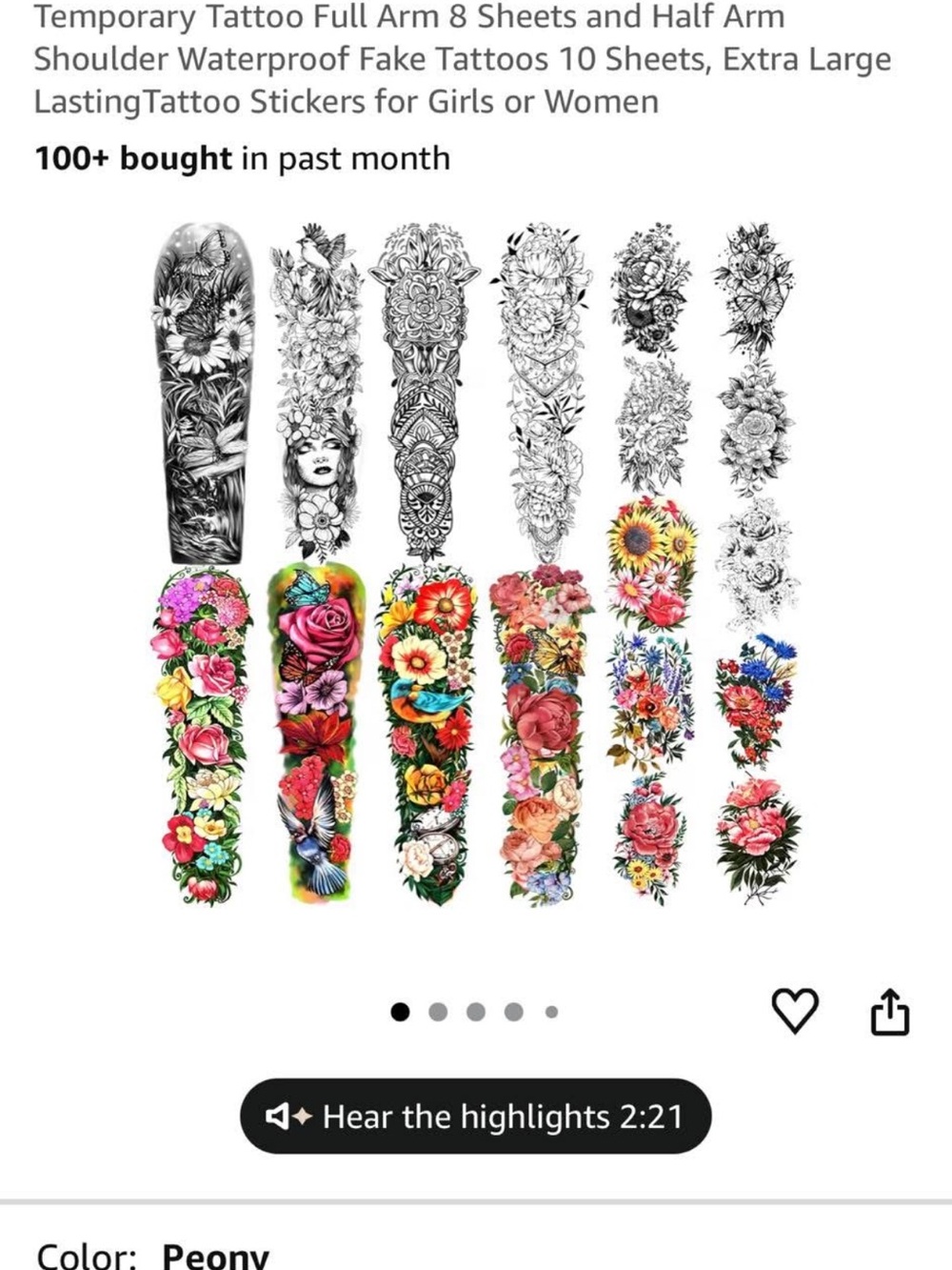 Floral Temporary Tattoo Sleeve Set